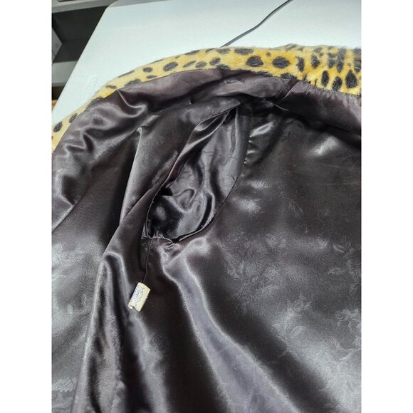 Vintage Russel Taylor Coat Leopard Print Mid Length Button Front Faux Fur Animal - Picture 7 of 16